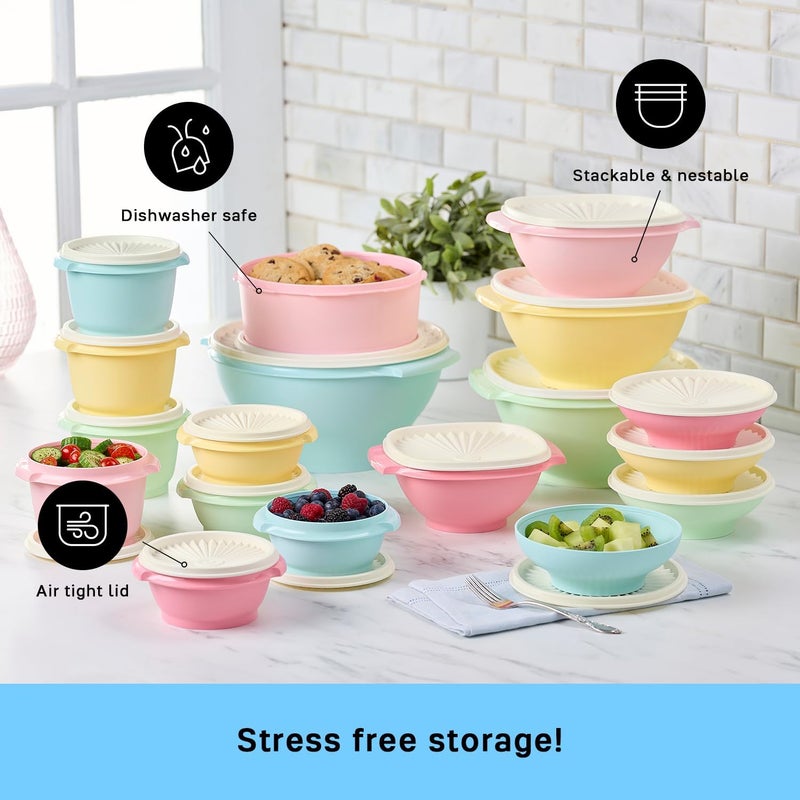 Tupperware Heritage Collection 36 Piece Food Storage Container Set in Vintage Colors- Dishwasher Safe & BPA Free - (18 containers + 18 lids) - Image 5